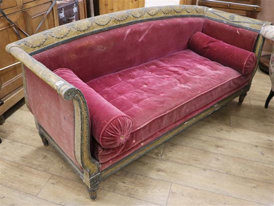 A gilt frame scroll end sofa, W.200cm